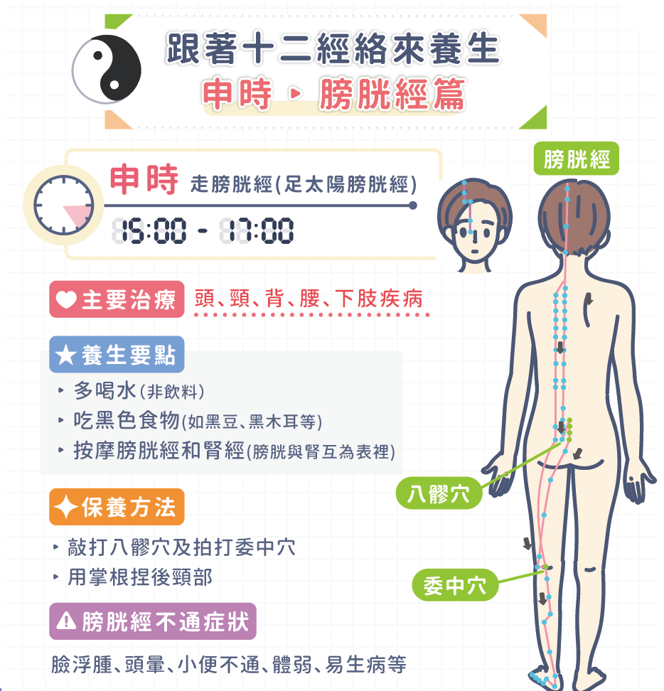 排除体内毒素、湿气，跟着十二经络来养生【申时－膀胱经篇】