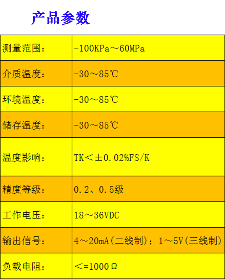 压力变送器的技术参数