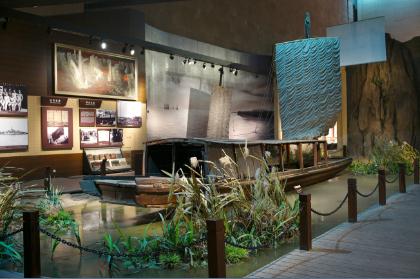 The first boat to cross the rive