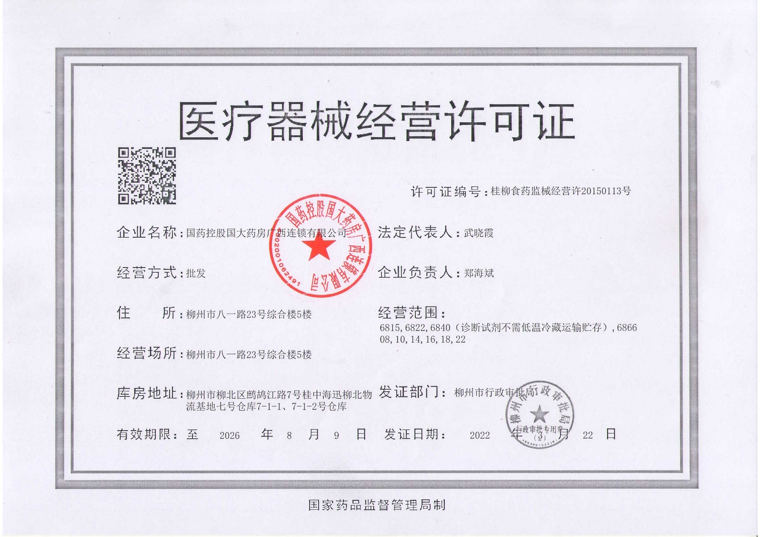 医疗器械经营许可证