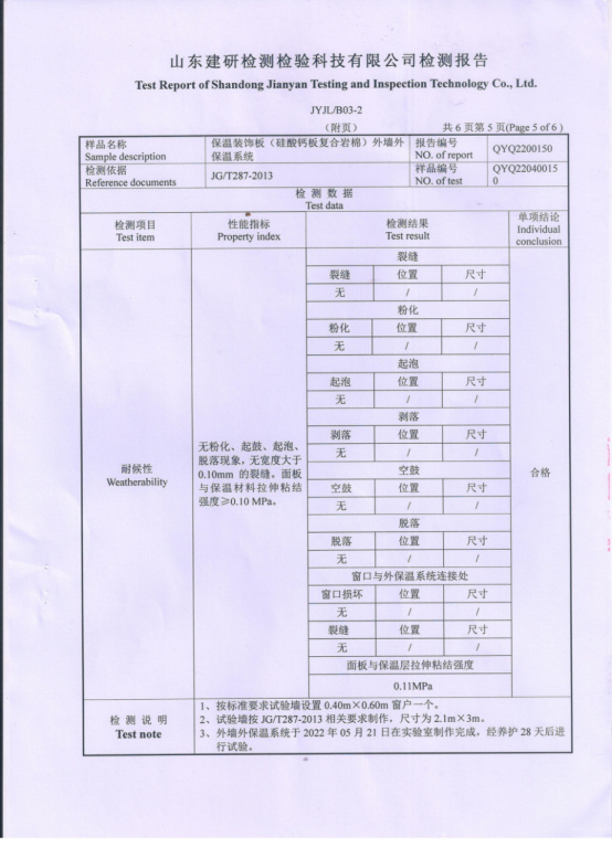 硅酸钙板复合岩棉检测报告